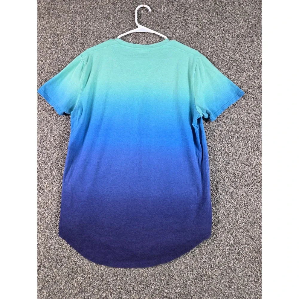 Hollister Mens Large Ombre Gradient T Shirt Blue Teal Logo Graphic Short Sleeve - Picture 11 of 11